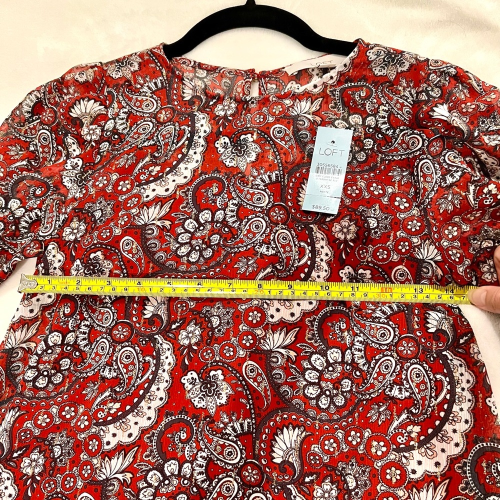 Loft Babydoll Long Sleeve Dress Silver Sparkle Paisley Short New Size XXS Petite - Picture 14 of 14